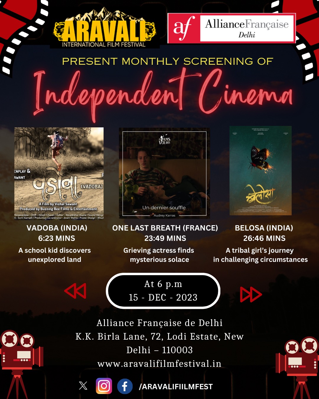 Film: Vadoba,One Last Breath & Belosa | Dec 2023 | Aravali International Film Festival