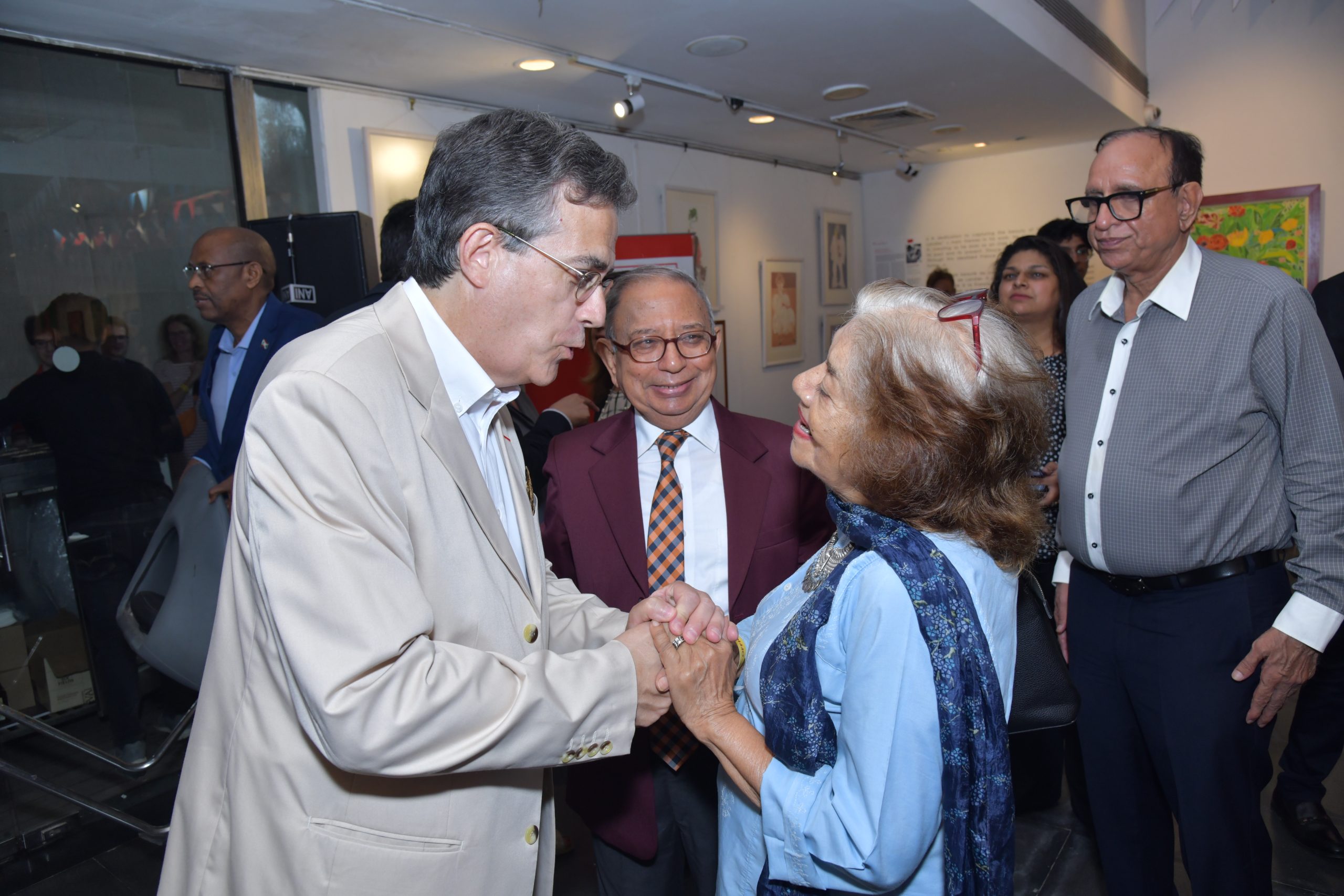 Ambassador  H.E Thierry Mathou meeting Aruna Vasudev during Olympics Fan Zone opening 2024